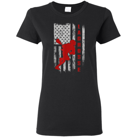 Lacrosse Lax Flag American Shirt G500L Gildan Ladies' 5.3 oz. T-Shirt