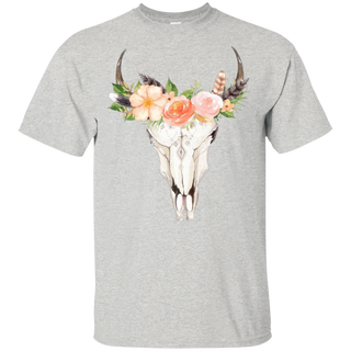 Floral Cow Skull Tank Top, Skull Shirt with Flowers, Boho Watercolor Flowers and Feathers, Southwest Shirt, Skull and Feathers TShirt