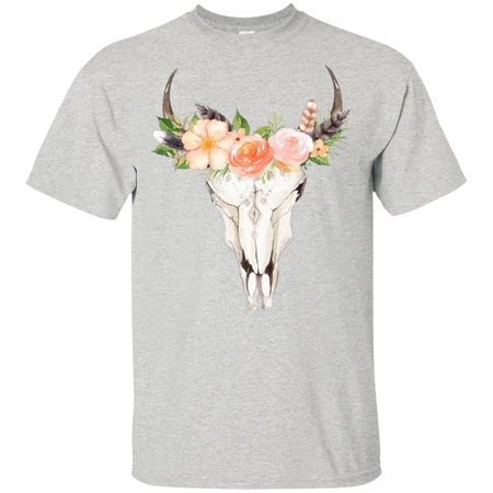 Floral Cow Skull Tank Top, Skull Shirt with Flowers, Boho Watercolor Flowers and Feathers, Southwest Shirt, Skull and Feathers TShirt