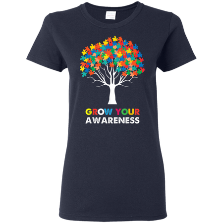 Autism Awareness Puzzle Tree Grow Your Awareness Shirts G500L Gildan Ladies 5 3 oz T Shirt