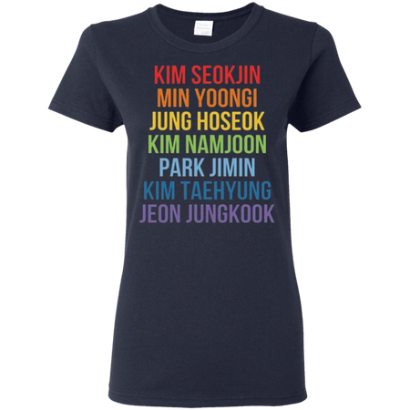 BTS Member Name Rainbow Shirt, bts Shirt, bts, seokjin yoongi hoseok namjoon v(taehyung) jungkook jimin suga jhope RM rapmonster jin Bangtan