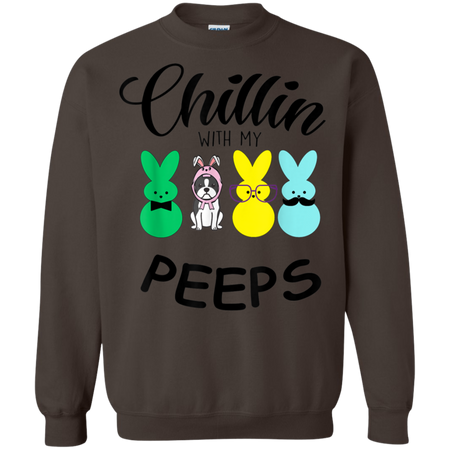 Chillin With My Peeps Boston Terrier Easter Bunny Shirt G180 Gildan Crewneck Pullover Sweatshirt 8 oz