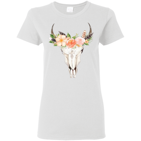 Floral Cow Skull Tank Top, Skull Shirt with Flowers, Boho Watercolor Flowers and Feathers, Southwest Shirt, Skull and Feathers TShirt