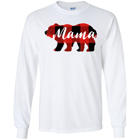 Mama Bear Black Red Lattice Shirt Men Women Kids Shirt G240 Gildan LS Ultra Cotton T Shirt