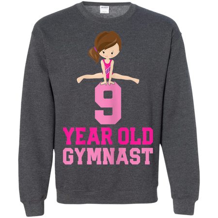 Girls Gymnastics Birthday Kids 9 Year Old Gymnast Shirt G180 Gildan Crewneck Pullover Sweatshirt 8 oz