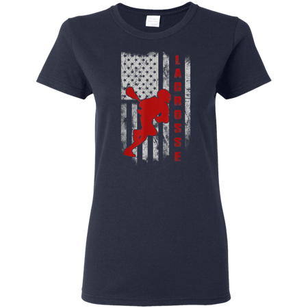 Lacrosse Lax Flag American Shirt G500L Gildan Ladies' 5.3 oz. T-Shirt