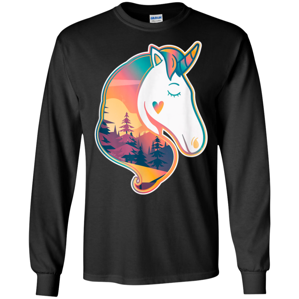 Unicorn Spirit Animal Sunrise Over The Trees Shirt G240 Gildan LS Ultra Cotton T Shirt