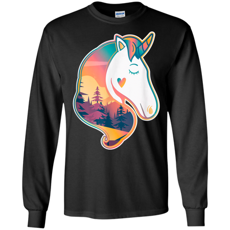 Unicorn Spirit Animal Sunrise Over The Trees Shirt G240 Gildan LS Ultra Cotton T Shirt