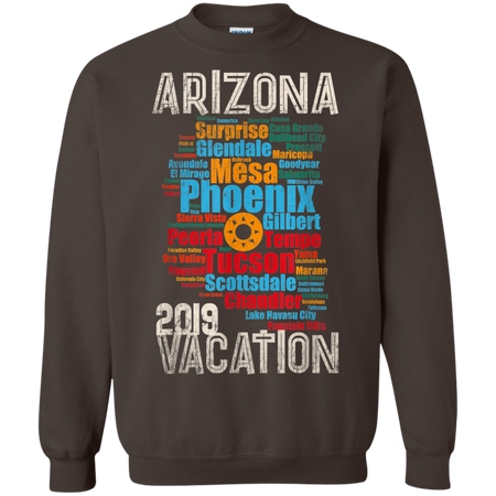 Arizona Vacation 2019 Spring Break Cities Map Throwback Shirt G180 Gildan Crewneck Pullover Sweatshirt 8 oz
