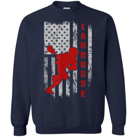 Lacrosse Lax Flag American Shirt G180 Gildan Crewneck Pullover Sweatshirt  8 oz.
