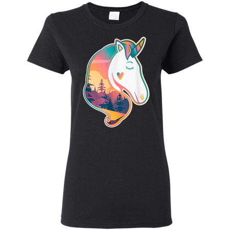 Unicorn Spirit Animal  Sunrise Over The Trees Shirt G500L Gildan Ladies' 5.3 oz. T-Shirt