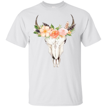 Floral Cow Skull Tank Top, Skull Shirt with Flowers, Boho Watercolor Flowers and Feathers, Southwest Shirt, Skull and Feathers TShirt
