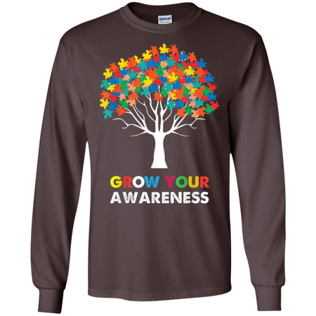 Autism Awareness Puzzle Tree Grow Your Awareness Shirts G240 Gildan LS Ultra Cotton T Shirt