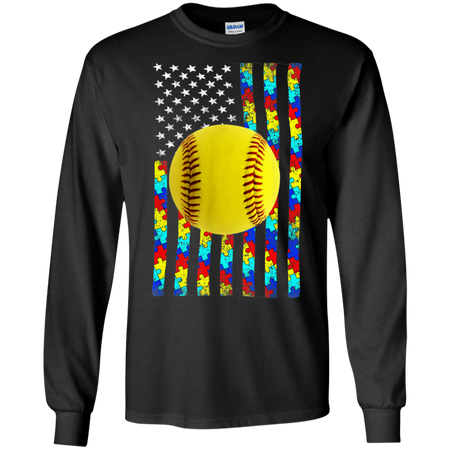 Autism Awareness American Flag Softball Shirt G240 Gildan LS Ultra Cotton T-Shirt