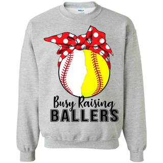 Busy Raising Ballers Softball Baseball Shirt G180 Gildan Crewneck Pullover Sweatshirt  8 oz.