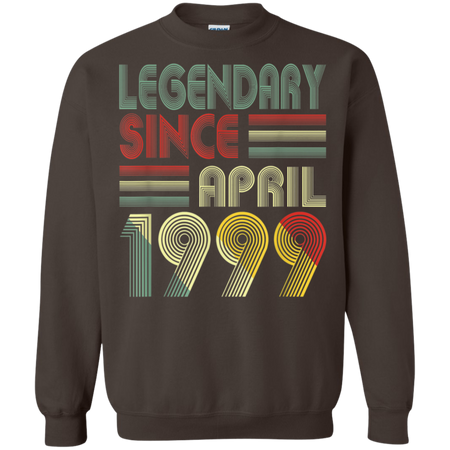20th Birthday Gifts Retro Legendary Since April 1999 Shirt G180 Gildan Crewneck Pullover Sweatshirt 8 oz