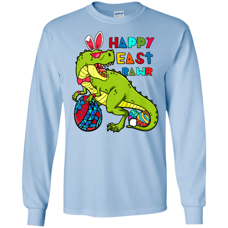 Kids Happy Eastrawr T Rex Dinosaur Easter Bunny Egg Shirt G240 Gildan LS Ultra Cotton T Shirt
