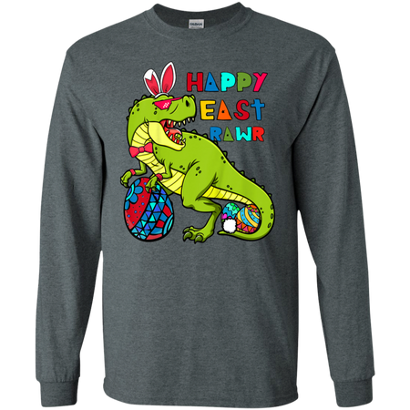 Kids Happy Eastrawr T Rex Dinosaur Easter Bunny Egg Shirt G240 Gildan LS Ultra Cotton T Shirt