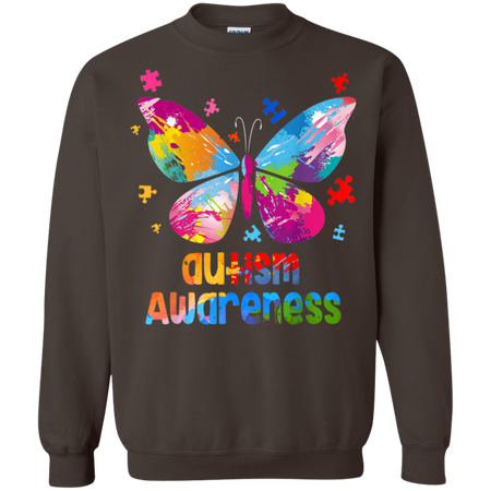 Autism Awareness Gift Colorful Butterfly Autism Shirt G180 Gildan Crewneck Pullover Sweatshirt 8 oz