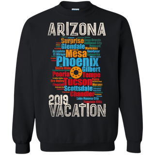 Arizona Vacation 2019 Spring Break Cities Map Throwback Shirt G180 Gildan Crewneck Pullover Sweatshirt 8 oz