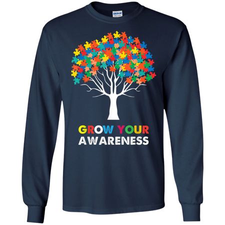 Autism Awareness Puzzle Tree Grow Your Awareness Shirts G240 Gildan LS Ultra Cotton T Shirt