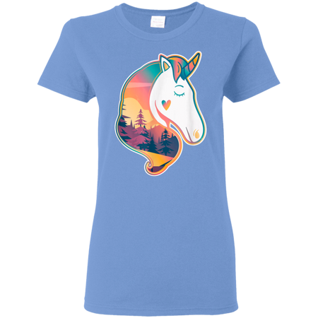 Unicorn Spirit Animal  Sunrise Over The Trees Shirt G500L Gildan Ladies' 5.3 oz. T-Shirt