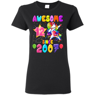 12 Years Old 12th Birthday Unicorn Dabbing Party Shirt G500L Gildan Ladies' 5.3 oz. T-Shirt