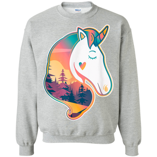 Unicorn Spirit Animal  Sunrise Over The Trees Shirt G180 Gildan Crewneck Pullover Sweatshirt  8 oz.