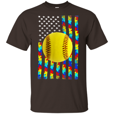 Autism Awareness American Flag Softball Shirt G200 Gildan Ultra Cotton T-Shirt