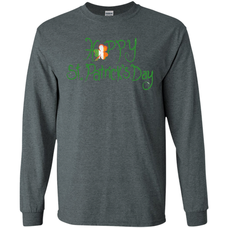 Irish Flag Clover Long Sleeve Happy St Patrick's Day Shirt G240 Gildan LS Ultra Cotton T-Shirt