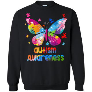 Autism Awareness Gift Colorful Butterfly Autism Shirt G180 Gildan Crewneck Pullover Sweatshirt 8 oz