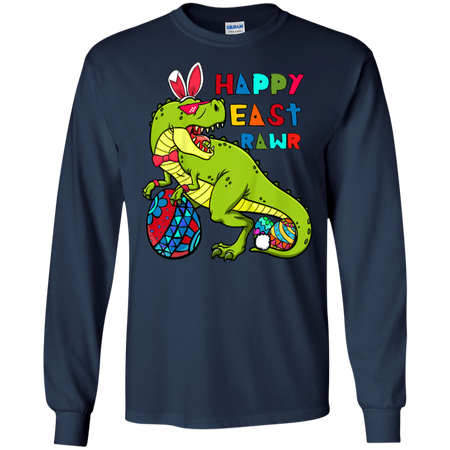 Kids Happy Eastrawr T Rex Dinosaur Easter Bunny Egg Shirt G240 Gildan LS Ultra Cotton T Shirt