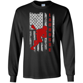 Lacrosse Lax Flag American Shirt G240 Gildan LS Ultra Cotton T-Shirt