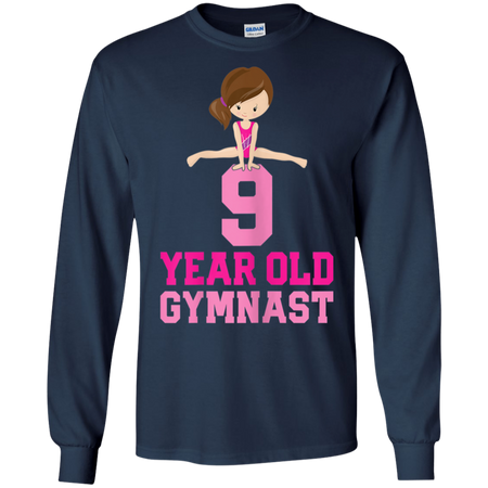 Girls Gymnastics Birthday Kids 9 Year Old Gymnast Shirt G240 Gildan LS Ultra Cotton T Shirt