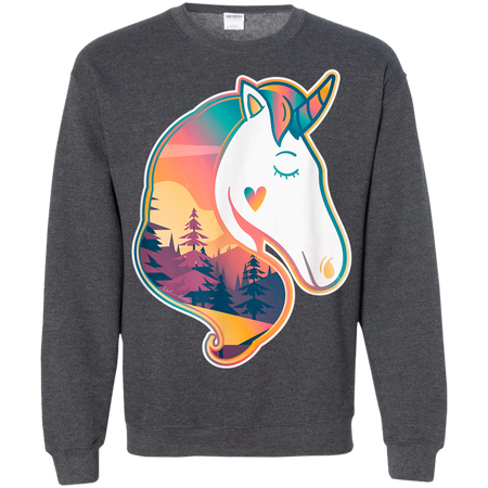 Unicorn Spirit Animal Sunrise Over The Trees Shirt G180 Gildan Crewneck Pullover Sweatshirt 8 oz
