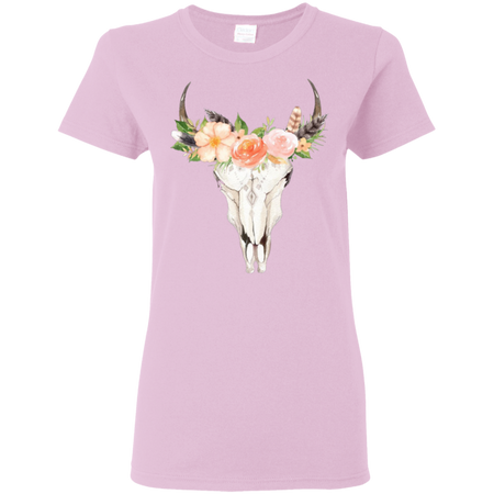 Floral Cow Skull Tank Top, Skull Shirt with Flowers, Boho Watercolor Flowers and Feathers, Southwest Shirt, Skull and Feathers TShirt