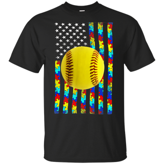 Autism Awareness American Flag Softball Shirt G200 Gildan Ultra Cotton T-Shirt