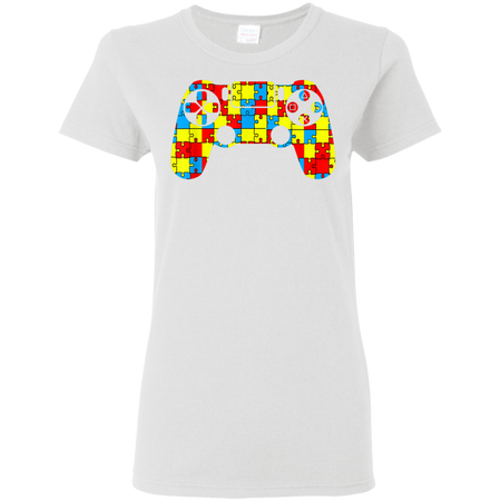 Autism Awareness Tee Video Game Controller Shirt G500L Gildan Ladies' 5.3 oz. T-Shirt