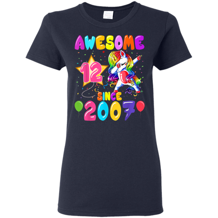 12 Years Old 12th Birthday Unicorn Dabbing Party Shirt G500L Gildan Ladies' 5.3 oz. T-Shirt