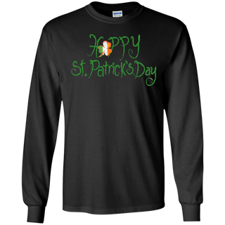 Irish Flag Clover Long Sleeve Happy St Patrick's Day Shirt G240 Gildan LS Ultra Cotton T-Shirt