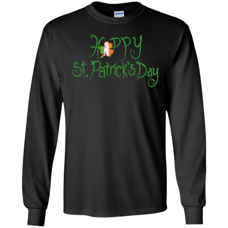 Irish Flag Clover Long Sleeve Happy St Patrick's Day Shirt G240 Gildan LS Ultra Cotton T-Shirt