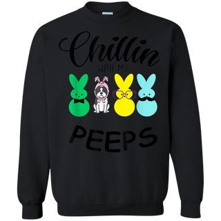 Chillin With My Peeps Boston Terrier Easter Bunny Shirt G180 Gildan Crewneck Pullover Sweatshirt 8 oz