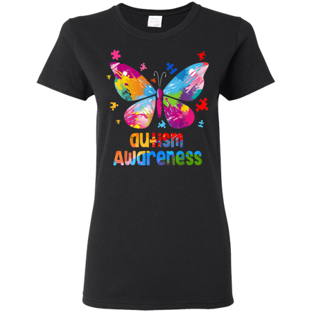 Autism Awareness Gift Colorful Butterfly Autism Shirt G500L Gildan Ladies 5 3 oz T Shirt