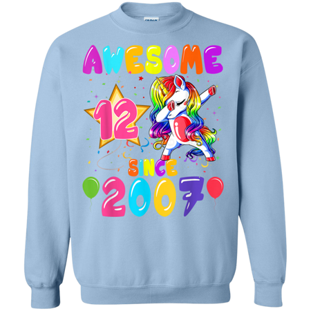 12 Years Old 12th Birthday Unicorn Dabbing Party Shirt G180 Gildan Crewneck Pullover Sweatshirt  8 oz.