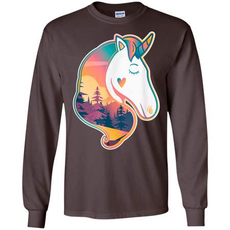 Unicorn Spirit Animal Sunrise Over The Trees Shirt G240 Gildan LS Ultra Cotton T Shirt