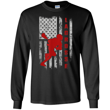 Lacrosse Lax Flag American Shirt G240 Gildan LS Ultra Cotton T Shirt