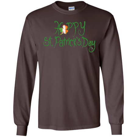 Irish Flag Clover Long Sleeve Happy St Patrick's Day Shirt G240 Gildan LS Ultra Cotton T-Shirt