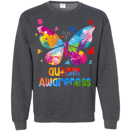 Autism Awareness Gift Colorful Butterfly Autism Shirt G180 Gildan Crewneck Pullover Sweatshirt 8 oz