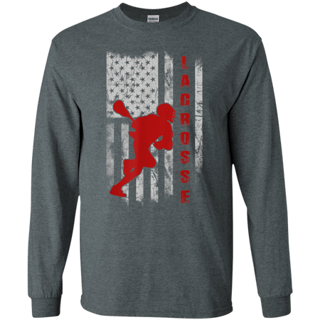 Lacrosse Lax Flag American Shirt G240 Gildan LS Ultra Cotton T Shirt