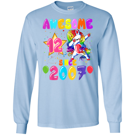 12 Years Old 12th Birthday Unicorn Dabbing Party Shirt G240 Gildan LS Ultra Cotton T-Shirt